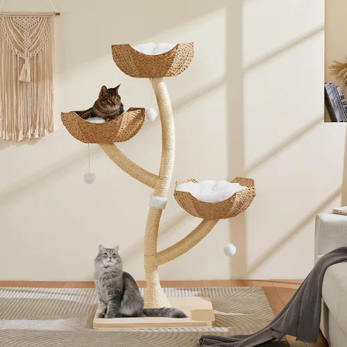 Miniatura 9 de Torre de Árbol para Gatos Moderna de 53" - Condominio para Gatos de Varios Niveles con Postes para Rascar para Gatos Pequeños y Grandes