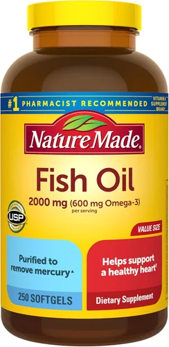 Nature Made - Suplementos de aceite de pescado Omega 3, 2000 mg por porción en cápsulas blandas, aceite de pescado Omega 3 para el apoyo a la salud