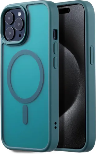 Miniatura 40 de Tigowos - Funda magnética para iPhone 15, resistente a las caídas, sensación de piel mate, a prueba de golpes, delgada, negro mate
