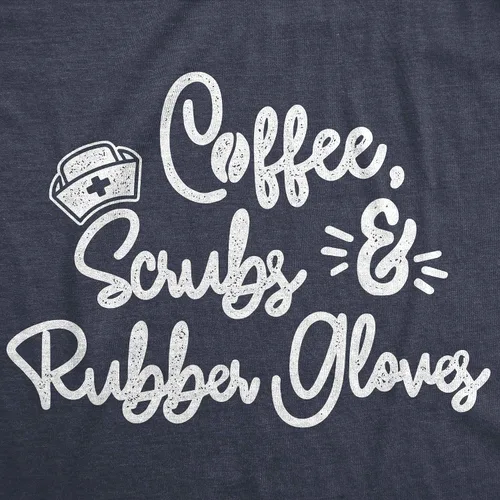 Miniatura 2 de Camiseta divertida para mujer Coffee Scrubs con guantes de goma, Azul marino (Heather Navy)