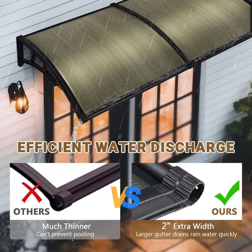 Miniatura 5 de Yescom - Toldo para ventana de puerta de patio o patio, protección contra la lluvia y la nieve, de policarbonato Tablero marrón y soporte negro