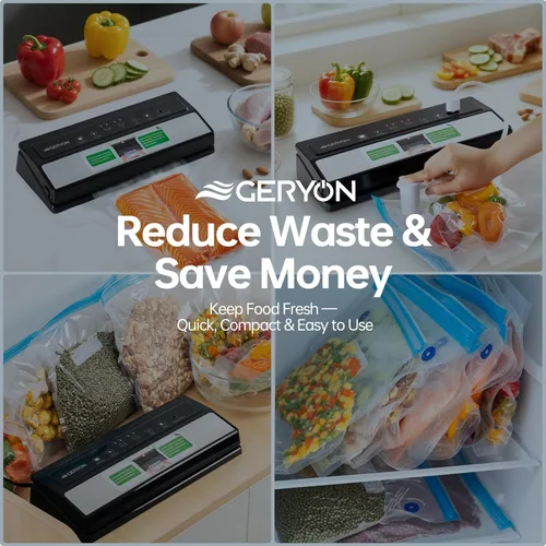 Miniatura 4 de GERYON Máquina selladora al vacío para alimentos secos y húmedos, funciona con bolsas de vacío reutilizables, diseño compacto con controles táctiles