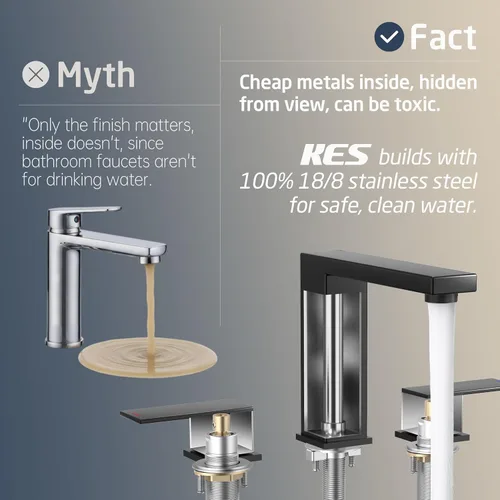 Miniatura 4 de KES Todos los grifos de baño de metal negro de 8 pulgadas, grifo de lavabo de baño generalizado, grifo de tocador de 3 agujeros con mangueras