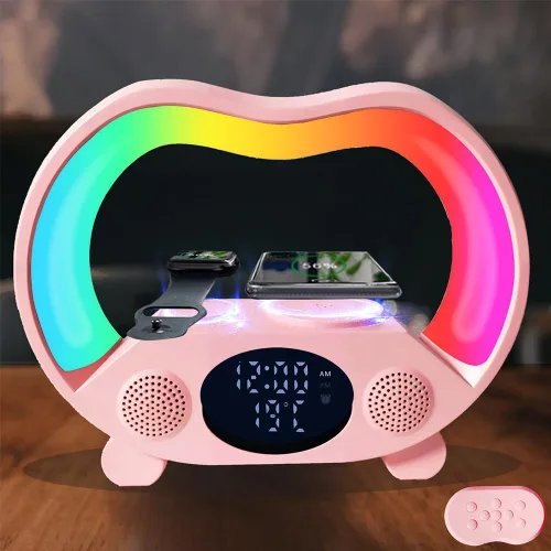 Miniatura 10 de IHAO Estación de carga inalámbrica plegable multifuncional 3 en 1 con luz nocturna LED ambiental, cargador rápido QC3.0 para teléfono, iWatch
