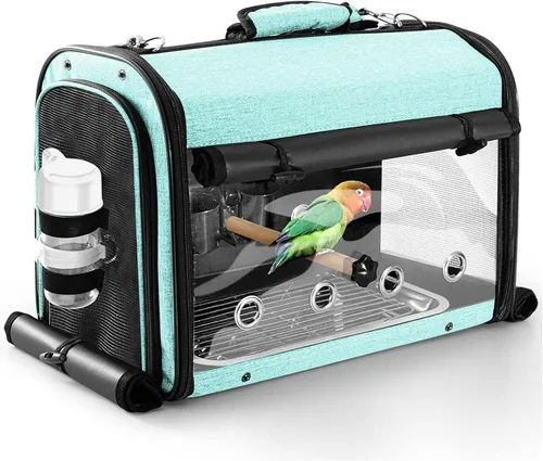 Miniatura 10 de Bolsa porta pájaros con jaula de viaje y soporte, mochila ligera para loros, bolsa de viaje portátil para pájaros, jaula de viaje transparente