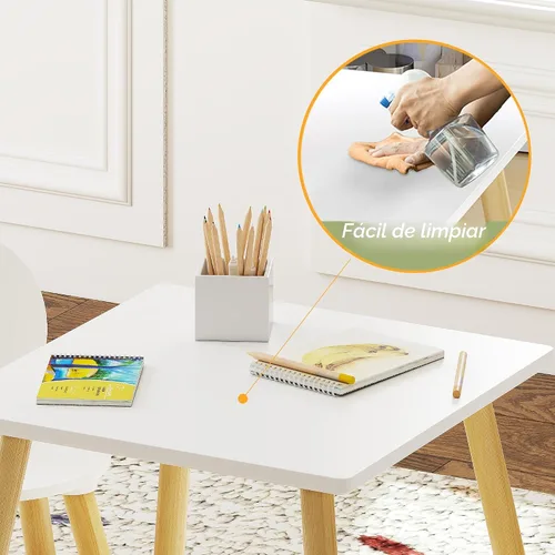 Miniatura 7 de UTEX Juego de mesa para niños con 2 sillas para niños pequeños, niños, niñas, juego de mesa y sillas para niños de 3 piezas, color blanco