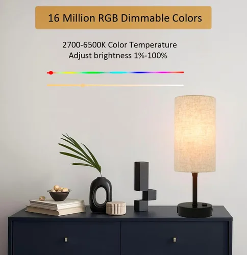 Miniatura 4 de Lámpara de mesa inteligente funciona con HomeKit, Siri, Alexa, Google Assistant, lámpara inteligente de mesita de noche con salida de CA y puertos