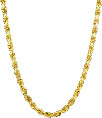 Collar de cadena de cuerda de corte de diamante de 14 quilates con corte de diamante macizo de 0.157 in, 0.118 in, 0.098 in, 0.079 in, 0.059 in con
