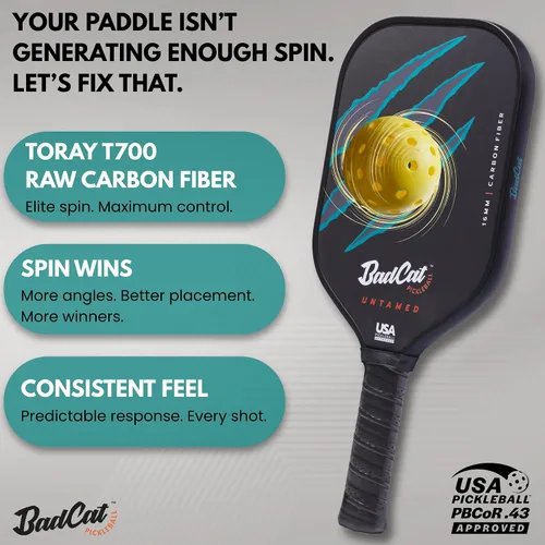 Miniatura 3 de Untamed Paddle Fibra de carbono T700 cruda para un máximo giro, potencia y control Diseño termoformado ligero profesional de 0.630 in Paleta