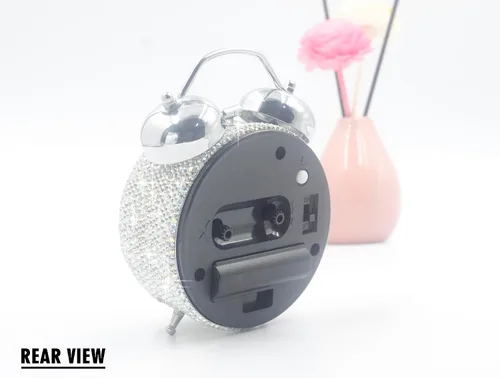 Miniatura 4 de Reloj despertador pequeño con diamantes de imitación, 5 pulgadas de altura, llamada matutina para dormitorio, escritorio, decoración para el hogar