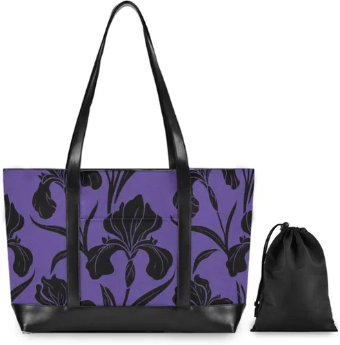 Miniatura 4 de Indigo Black Flower Bolso de mano de moda para portátil con cremallera para la universidad con bolsa de almuerzo ejecutivo para mujer