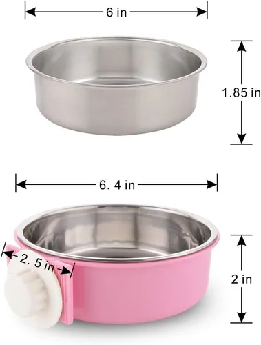 Miniatura 6 de Cuenco para jaula de perro extraíble de acero inoxidable, comederos de agua y comida, taza para jaula/corral para gatos, cachorros, pájaros, Rosa