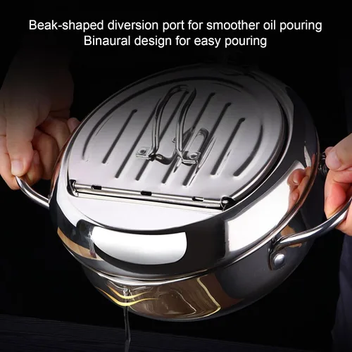 Miniatura 3 de Olla para freidora, olla japonesa con control de temperatura y tapa, olla de acero inoxidable para cocina, papas fritas, pollo, etc. (7.9 in)