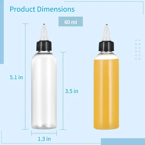 Miniatura 5 de 24 botellas dispensadoras transparentes de 2 onzas, botellas de plástico exprimibles con tapas giratorias para aceites, tintas y líquidos