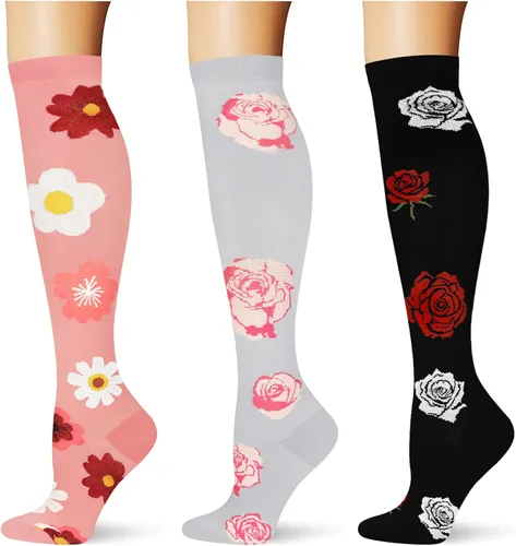 Miniatura 35 de (3 pares) Calcetines de compresión 20-30 mmHg, calcetines largos hasta la rodilla para mujeres y hombres, soporte atlético, para viajes y uso diario