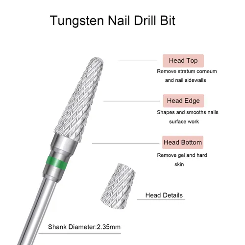 Miniatura 4 de Paquete de 3 brocas de uñas para uñas acrílicas, brocas cónicas de carburo de tungsteno de 3/32 pulgadas para uñas, eliminación rápida profesional