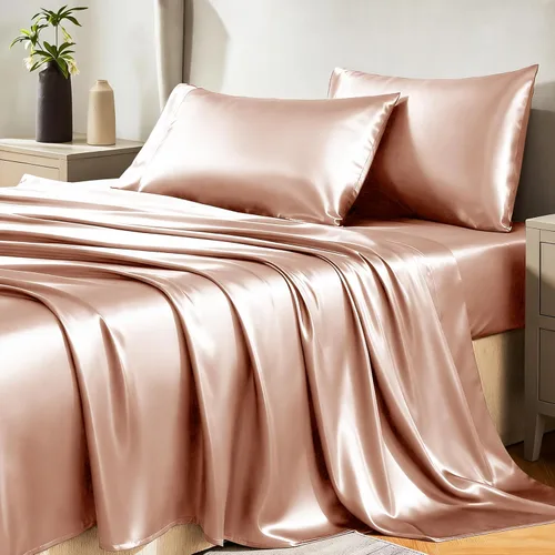 Miniatura 18 de CozyLux Sábanas de satén tamaño King – Juego de sábanas de 4 piezas color rosa con microfibra sedosa, 1 sábana bajera de bolsillo profundo, 1 sábana