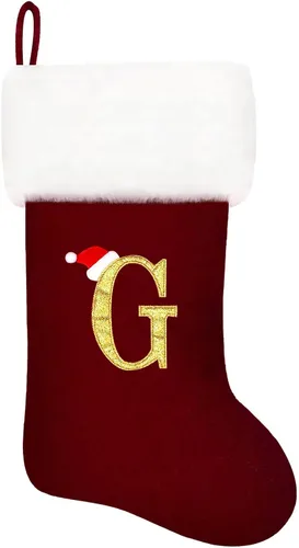 Miniatura 49 de Calcetines de Navidad bordados de 20 pulgadas con monograma, terciopelo negro con puño de felpa blanca supersuave, adornos clásicos para decoración