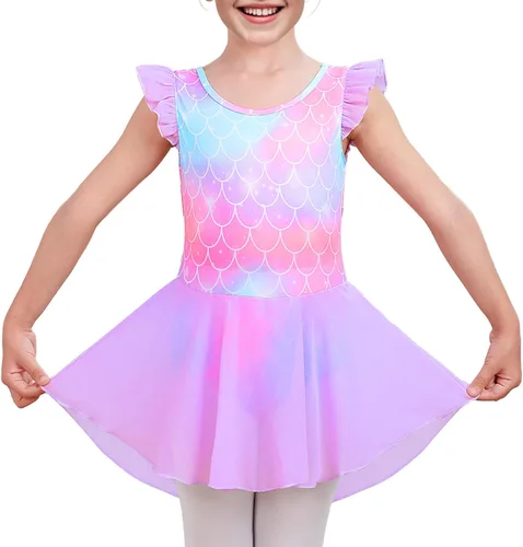 Miniatura 34 de LUOUSE Elegante leotardo de ballet para niñas con falda, mangas con volantes y volantes, perfecto para baile y gimnasia