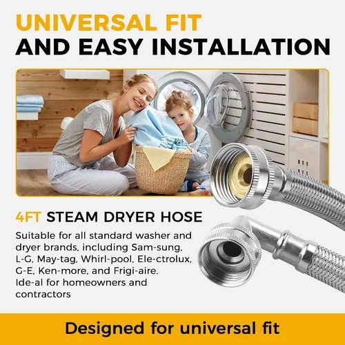 Miniatura 5 de Kit de instalación de manguera para secadora de vapor premium de 4 pies - Incluye manguera de acero inoxidable de 4 pies con codo de 90 grados