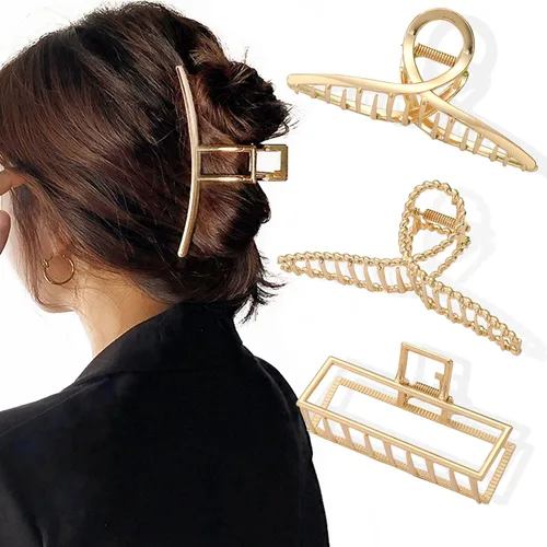 Miniatura 5 de Parcce Paquete de 4 Pinzas Grandes de Metal para Cabello de Rizado Fino a Grueso, Pinzas Grandes de Color Dorado Antideslizantes de 4.3 Pulgadas