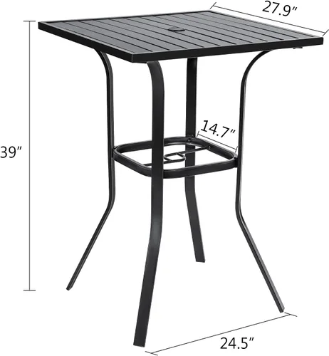 Miniatura 3 de Crownland Barra de patio de 39 pulgadas de alto, marco de metal, mesa de bar para exteriores, mesa de listones con agujero para sombrilla de 1.57