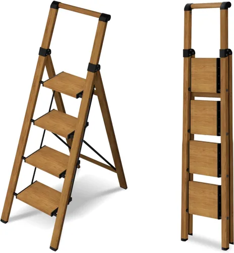 Miniatura 11 de Escalera de 3 escalones, taburete plegable con pedal ancho de aluminio y cómodo agarre, escalera de acero de capacidad de 330 libras para el hogar