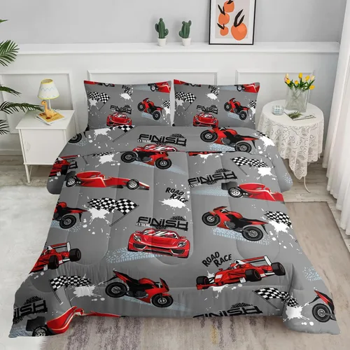 Miniatura 34 de Juego de edredón para niños Axolotl, tamaño individual, juego de ropa de cama con diseño de autos de carreras para niños, niñas, adolescentes