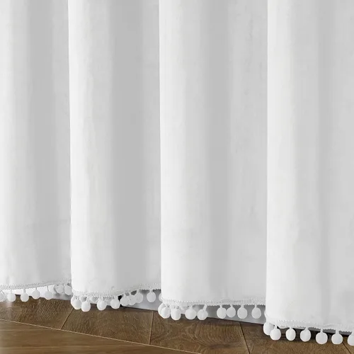 Miniatura 6 de Victree - Cortinas de terciopelo con pompón para dormitorio, cortinas opacas de 52 x 120 pulgadas de largo - Cortinas con bolsillo para barra que