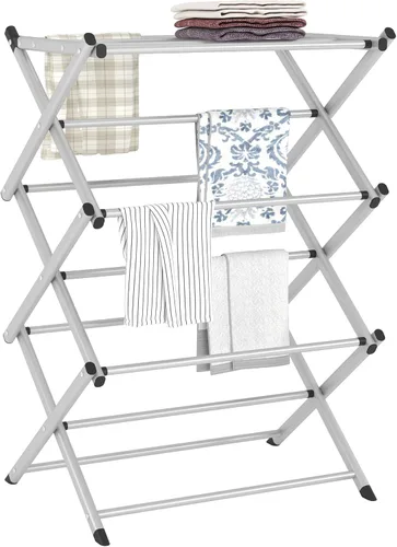 Estante de Secado de Ropa Plegable para Interiores FKUO, para Secar y Colgar Ropa, Porta Toallas (Gris Plateado) para Almacenamiento