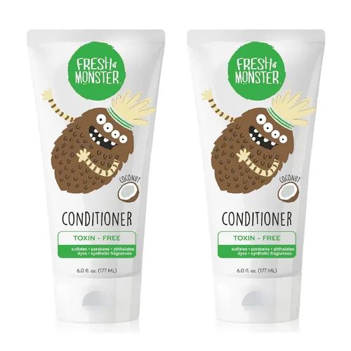 Miniatura 8 de Fresh Monster Acondicionador de cabello para niños, sin toxinas, hipoalergénico y natural, acondicionador para el cabello para niños, coco (6 onzas)