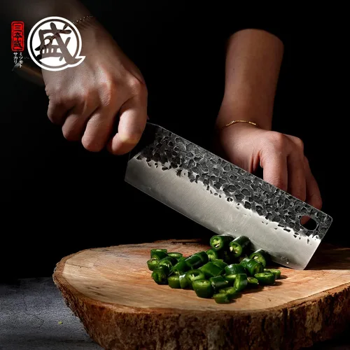 Miniatura 8 de MITSUMOTO SAKARI Cuchillo japonés Nakiri de 7 pulgadas, acero SKD-11 Wide 2mm Nakiri blade for vegetable push cuts, 3-layer SKD-11 steel, textured