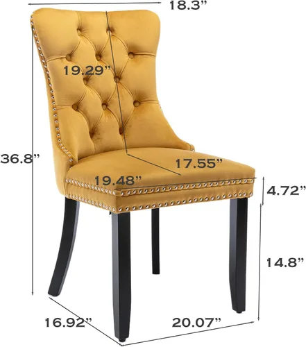 Miniatura 4 de SoarFlash Juego de 2 sillas de comedor de terciopelo, sillas laterales con respaldo alto, moderna silla auxiliar tapizada de alta gama con anillo