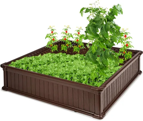 Miniatura 15 de Giantex Cama de jardín elevada, maceta elevada de madera con forro protector y orificio de drenaje, maceta elevada para plantar verduras, flores