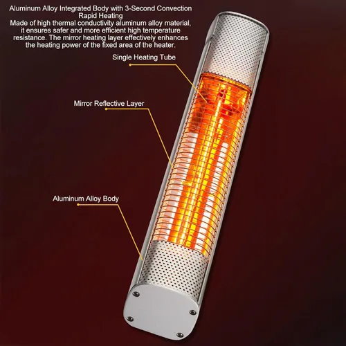 Miniatura 4 de 1500W Infrared Outdoor Electric Space Heater, IP65 30 Square Meters Coverage, 3S Fast Heating for Indoor Outdoor Wall, Ideal for Home Backyard