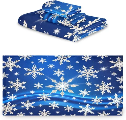 Miniatura 6 de Juego de 3 toallas de baño de copos de nieve azules y blancos de invierno, juego de 3 toallas de mano de Navidad, toallas de mano de baño, toalla