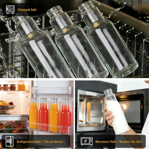 Miniatura 6 de Botellas de agua de vidrio con tapas, botellas de jugo de vidrio de 16 onzas, vasos resellables, tarros de vidrio transparente para almacenamiento