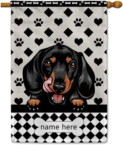 Miniatura 12 de Bandera personalizada de jardín para perro, lindo perro salchicha salchicha, lunares, búfalo, bandera a cuadros para decoración del hogar al aire