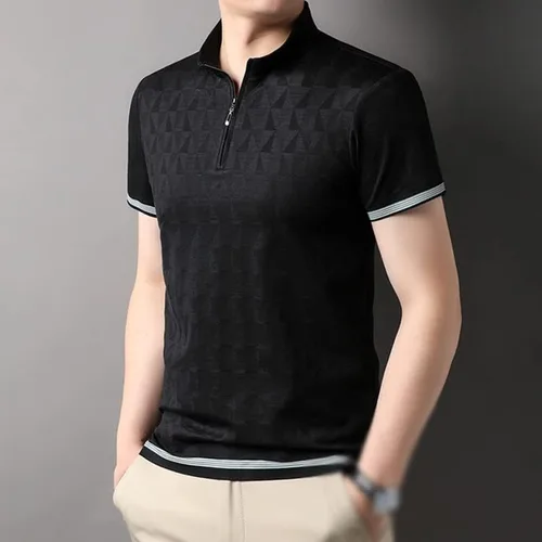 Miniatura 4 de MBBJM Jacquard T-Shirt Men's Leggings T-Shirt Half Zipper T-Shirt Summer Thin Model (Color D, Size M Code)