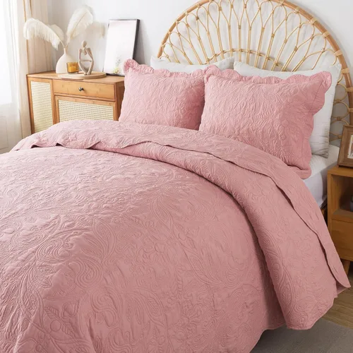 Miniatura 231 de HoneiLife - Juego de colcha de tamaño Queen, juego de ropa de cama de pana bordada de 3 piezas, colcha de lujo, ligera, cálida, para todas las Pana