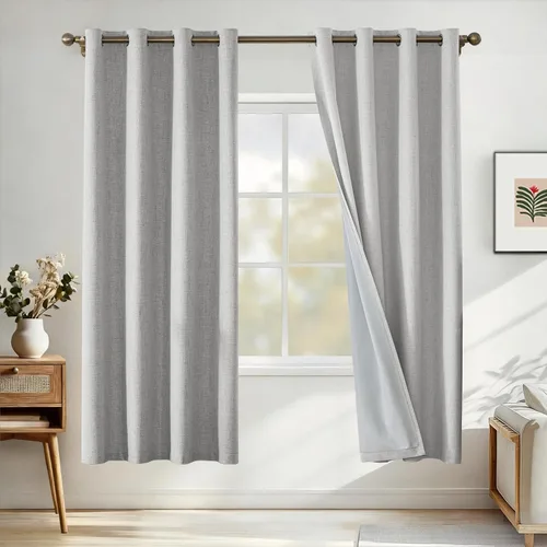 Miniatura 55 de Cortinas de lino 100% opacas para dormitorio, cortinas opacas de 45 pulgadas de largo, cortinas de oscurecimiento de habitación para sala de estar