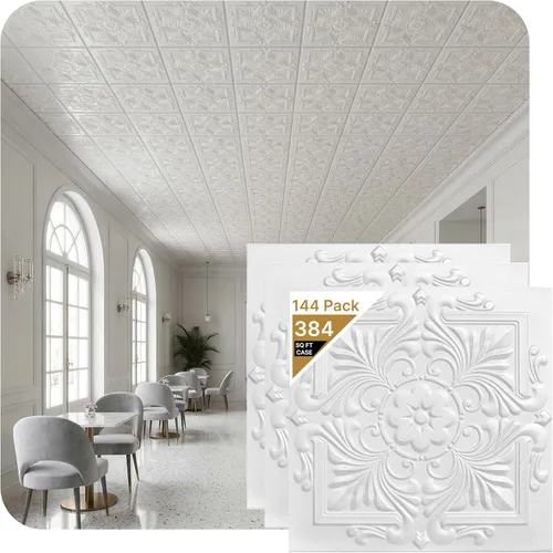Miniatura 19 de À LA MAISON CEILINGS R14 - Azulejo victoriano de espuma para techo (128 pies cuadrados/caja), paquete de 48, oro blanco lavado