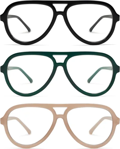 Miniatura 8 de AMOMOMA Paquete de 3 Gafas de Lectura Aviador Retro Extragrandes para Mujeres y Hombres, Marco Grande Clásico con Filtro de Luz Azul
