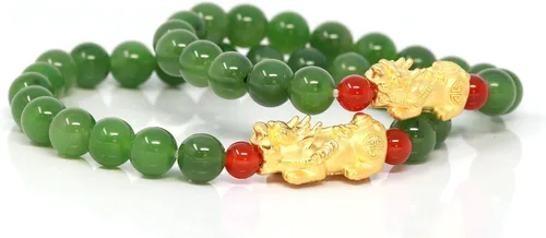 Miniatura 4 de 24k Pixiu Charm Natural Nefrita Jade Beads Pulsera de buena suerte 0.315 in para hombres y mujeres Unisex Niños Buena fortuna