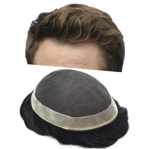 Miniatura 14 de Toupee For Men Real Human Hair Soft Swiss Lace Mens Toupee Hair Replacement System For Men Hairpieces Protesis Capilar Para Hombre 6x8 Medium light