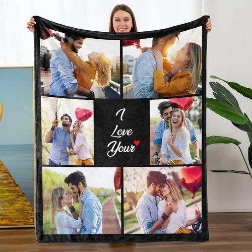 Miniatura 26 de TURMTF Manta personalizada con foto para mamá de hija e hijo, regalos de boda personalizados para ella, él, pareja, esposa, marido, novia, novio