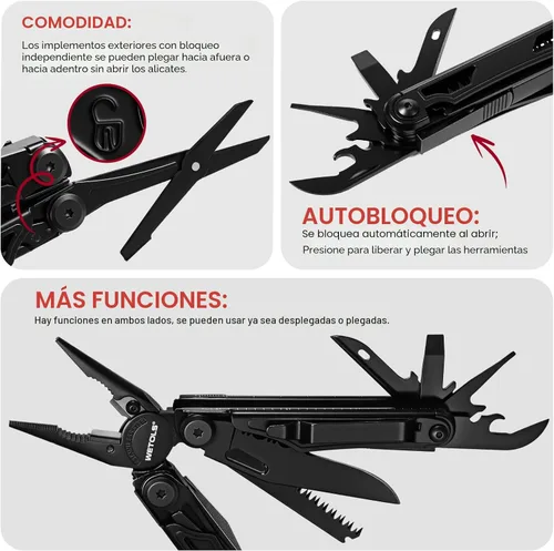 Miniatura 6 de WETOLS Multiherramienta con cuchillo de bolsillo, alicates de punta de aguja de acero inoxidable 27 en 1 con destornilladores, herramienta multiusos