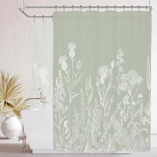 Miniatura 42 de Riyidecor - Cortina de ducha con estampado de flores silvestres para decorar un baño pequeño o una ventana, 36 pulgadas de ancho x 72 pulgadas