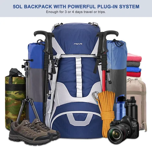 Miniatura 2 de MOSISO Mochila de senderismo de 50 L, mochila impermeable para acampar con cubierta para lluvia para hombres y mujeres, mochila deportiva ligera
