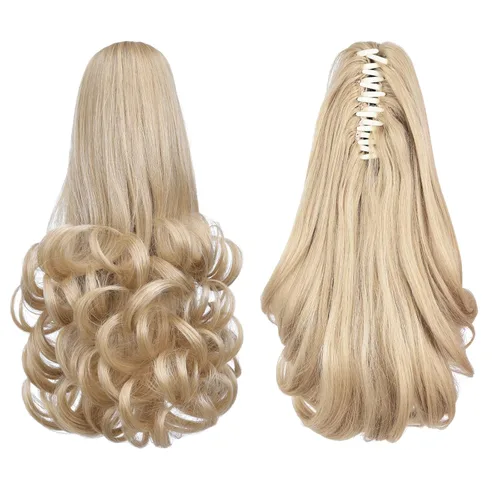 Miniatura 6 de Extensiones de cola de caballo rubias con clip de garra falsa, extensión de cabello sintético de 12 pulgadas, ondulado, 3.8 onzas, extensiones